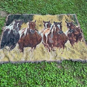 Running Horses blanket western Cowboy Tapestry Throw Fringe 70x50
